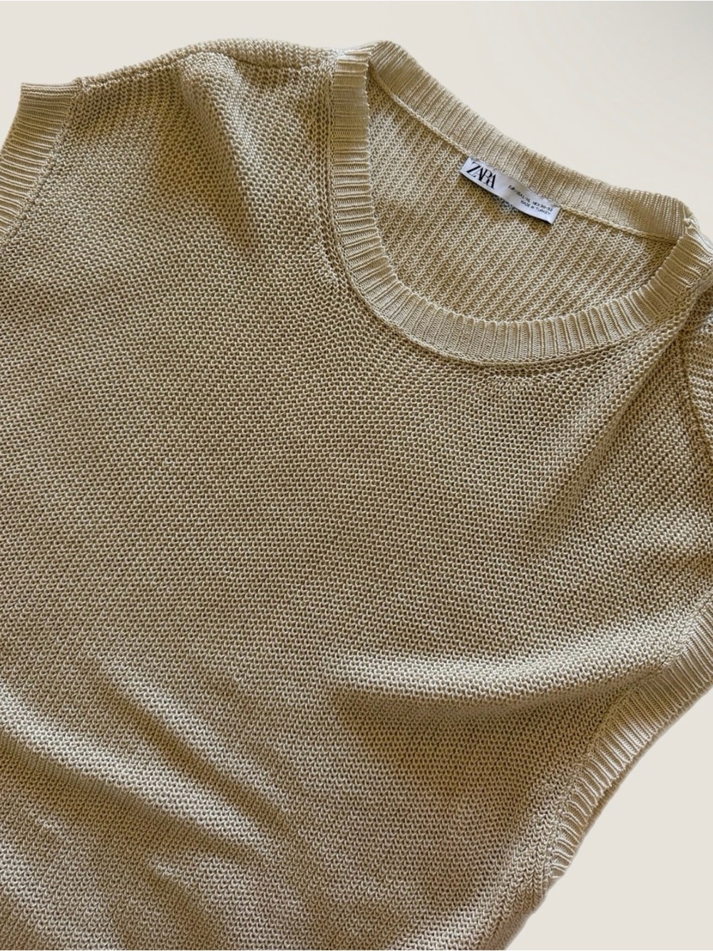 ZARA Sleeveless Open-Knit Tunic in Light Beige L/XL